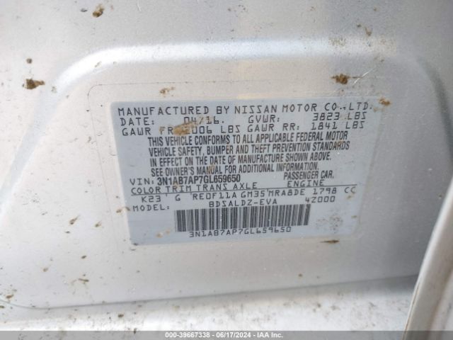 3N1AB7AP7GL659650 Nissan SENTRA SV