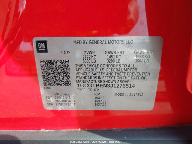 Chevrolet Colorado Wt 2018 1GCGTBEN3J1276514 Image 9