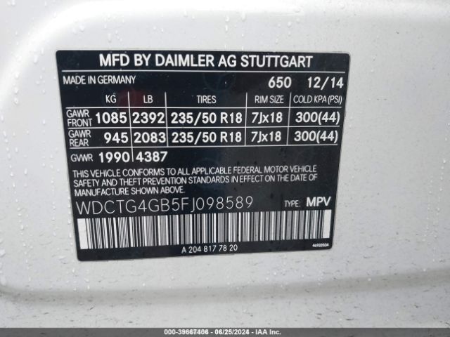 2015 MERCEDES-BENZ GLA 250 WDCTG4GB5FJ098589 Photo 8