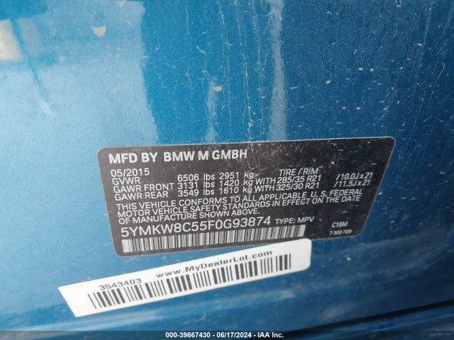 5YMKW8C55F0G93874 BMW X6 M