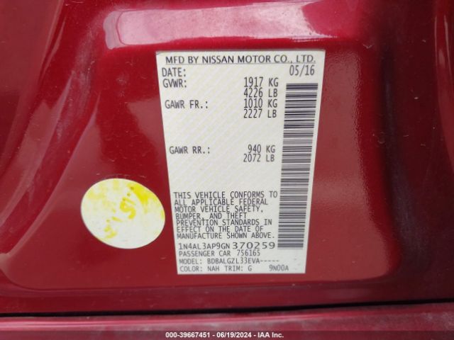 1N4AL3AP9GN370259 Nissan Altima 2.5/2.5 S/2.5 Sl/2.5 Sr/2.5 Sv