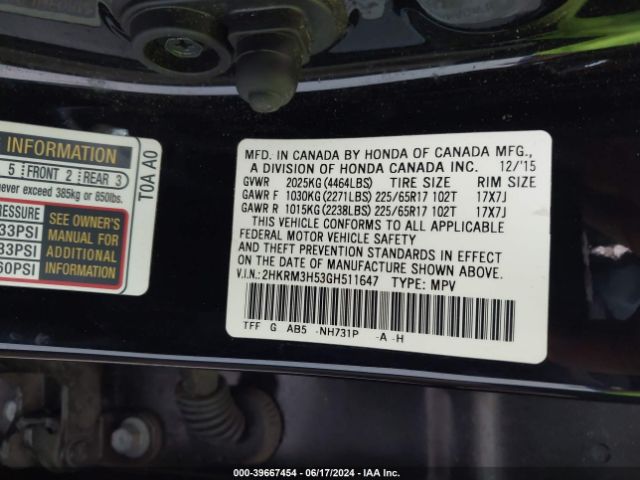 2HKRM3H53GH511647 Honda CR-V EX