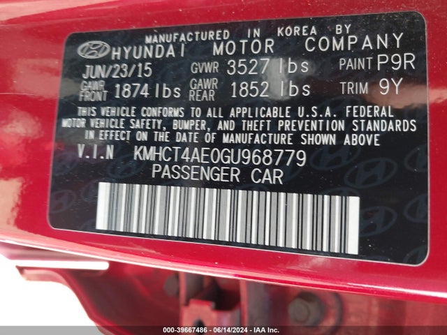 Hyundai ACCENT SE 2016 KMHCT4AE0GU968779 Image 9