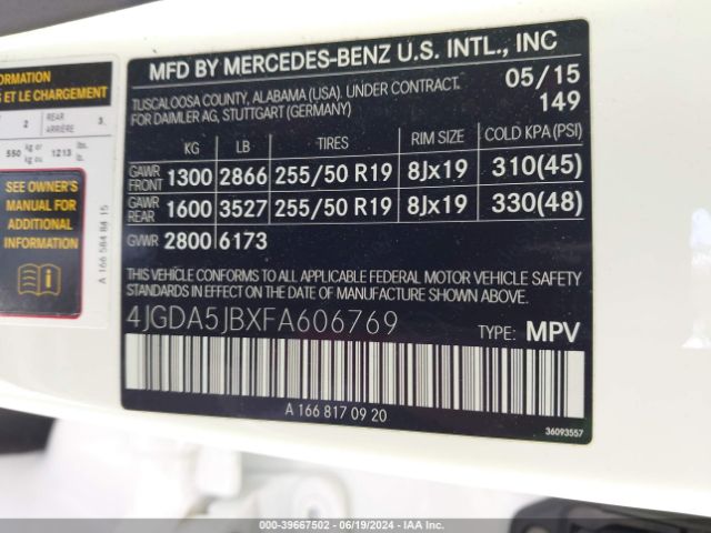 4JGDA5JBXFA606769 Mercedes-Benz ML 350