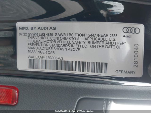 WAUEAAF44PA005769 Audi A4 Premium Plus 45 Tfsi S Line Quattro S Tronic