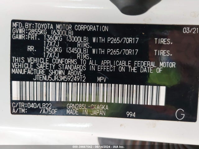 Toyota 4runner Sr5 Premium 2021 JTENU5JR3M5924912 Image 9
