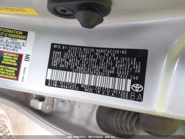 Toyota COROLLA SE 2019 5YFBURHE0KP899419 Image 9