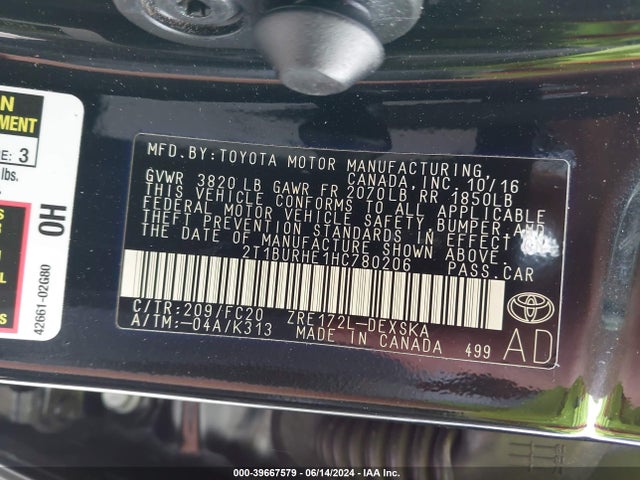 Toyota COROLLA SE 2017 2T1BURHE1HC780206 Image 9