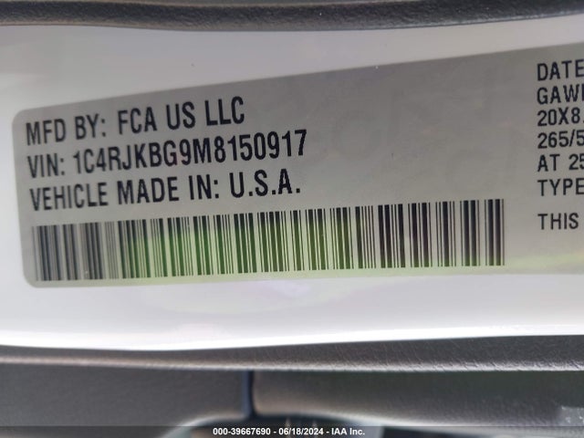 1C4RJKBG9M8150917 Jeep Grand Cherokee L Limited 4x4