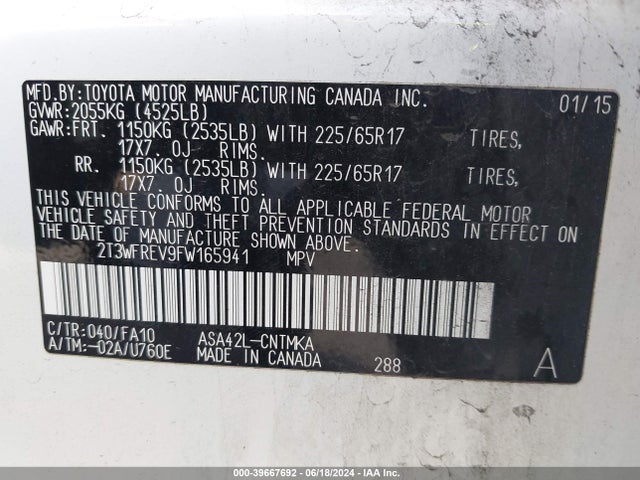 Toyota Rav4 Xle 2015 2T3WFREV9FW165941 Image 9