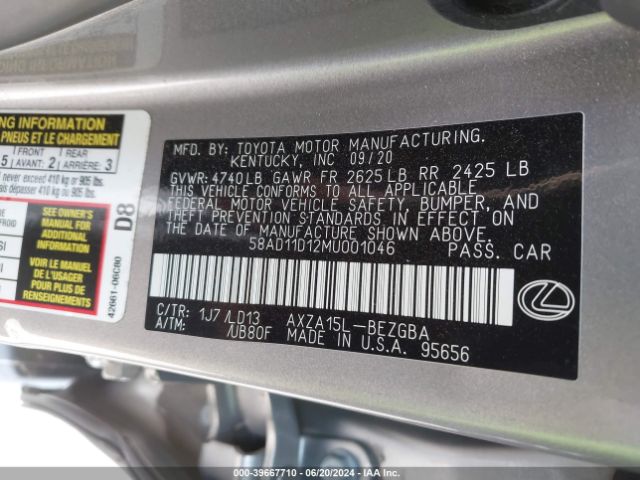 58AD11D12MU001046 Lexus ES 250