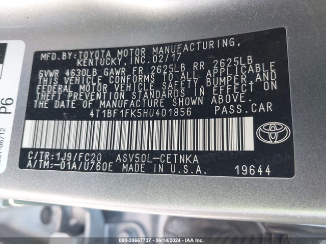 Toyota CAMRY LE 2017 4T1BF1FK5HU401856 Image 9