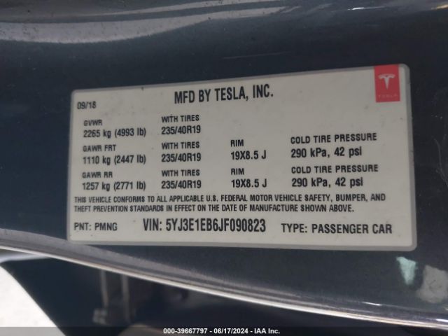5YJ3E1EB6JF090823 Tesla Model 3 Long Range/performance