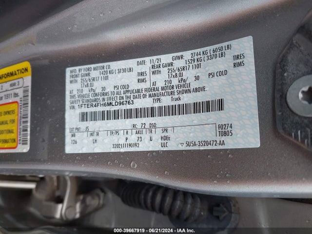 Ford Ranger Xlt 2021 1FTER4FH6MLD96763 Image 9