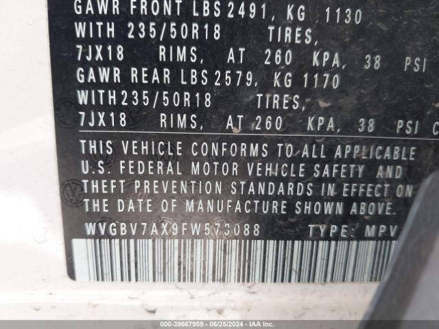 WVGBV7AX9FW573088 Volkswagen TIGUAN SE