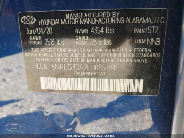 Hyundai SONATA SE 2020 5NPEG4JA2LH055394 Image 9