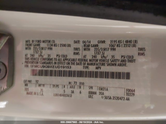 Ford ESCAPE SE 2014 1FMCU9G9XEUD19153 Image 9