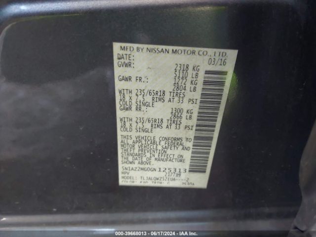 5N1AZ2MG0GN125313 Nissan MURANO SV