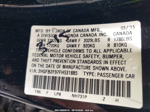 Honda Civic Ex-l 2015 2HGFB2F97FH531885 Image 9