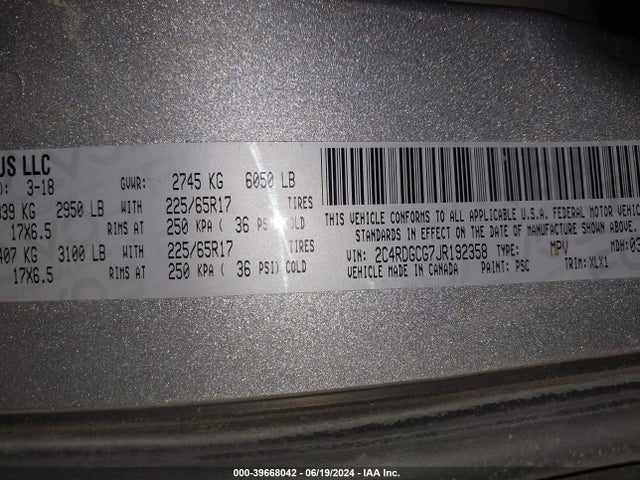Dodge Grand Caravan Sxt 2018 2C4RDGCG7JR192358 Image 9