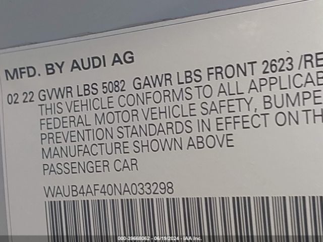 2022 AUDI S4 WAUB4AF40NA033298 Photo 8