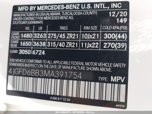 4JGFD6BB3MA391754 Mercedes-Benz Amg Gle 53 Coupe 4matic