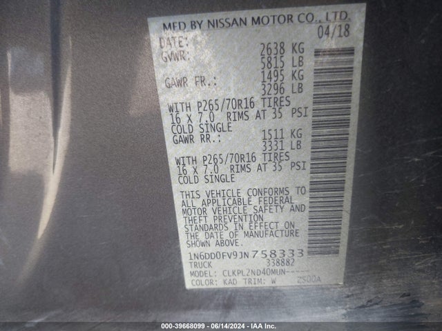 Nissan Frontier Sv 2018 1N6DD0FV9JN758333 Image 9