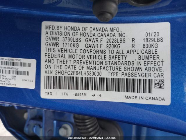 2HGFC2F64LH530000 Honda Civic Lx