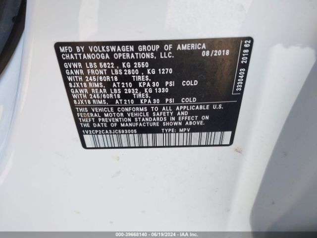 1V2CP2CA3JC593005 Volkswagen Atlas 2.0t Se