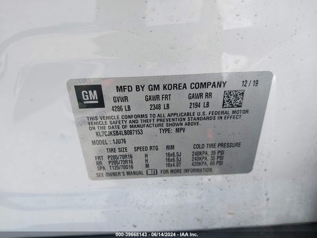 Chevrolet Trax Fwd Ls 2020 KL7CJKSB4LB087153 Image 9