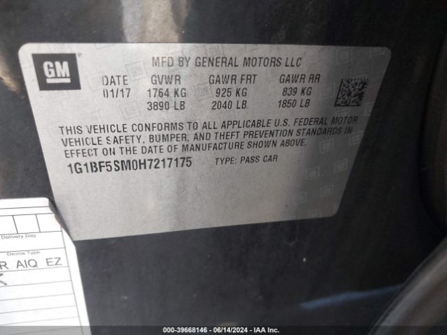 1G1BF5SM0H7217175 Chevrolet Cruze Premier Auto