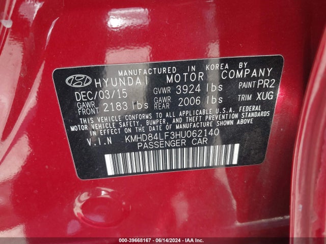 Hyundai ELANTRA SE 2017 KMHD84LF3HU062140 Image 9