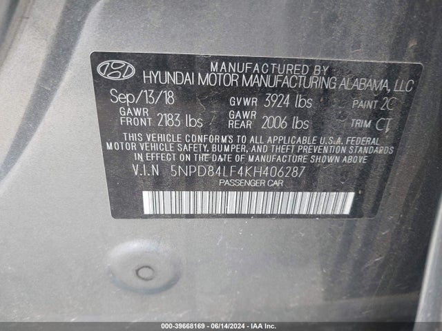 Hyundai ELANTRA SEL 2019 5NPD84LF4KH406287 Image 9