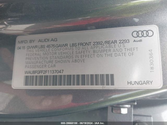 WAUBFGFF2F1137047 Audi A3 2.0t Premium
