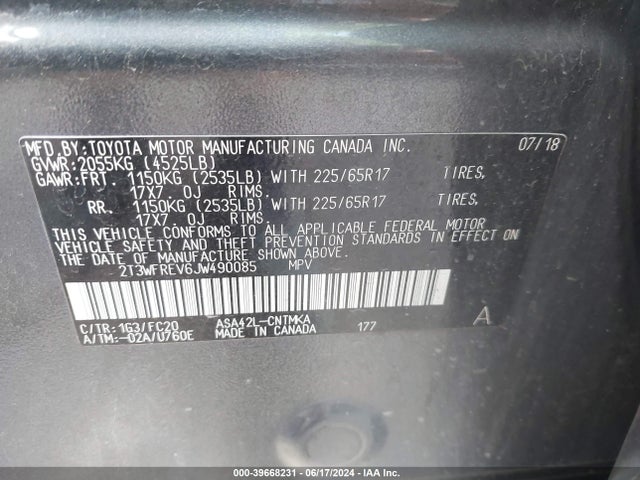 Toyota Rav4 Xle 2018 2T3WFREV6JW490085 Image 9