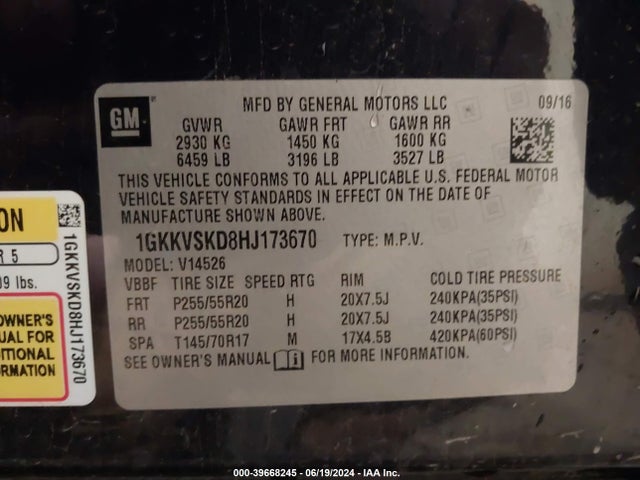 1GKKVSKD8HJ173670 GMC Acadia Limited