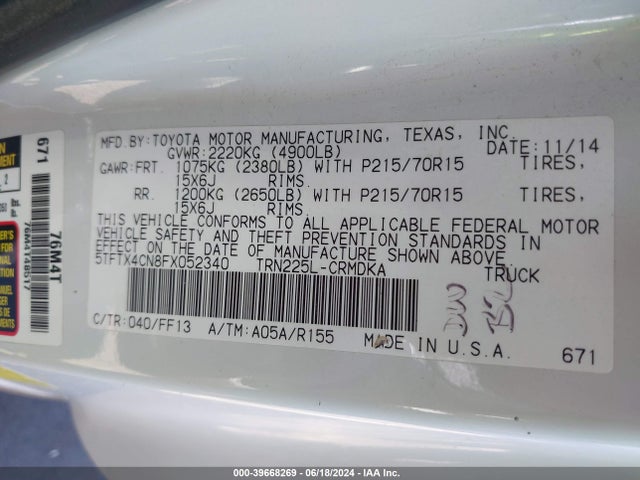 5TFTX4CN8FX052340 Toyota Tacoma