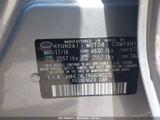 KMHE24L16GA040272 Hyundai Sonata Hybrid Se