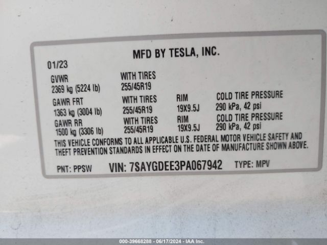 7SAYGDEE3PA067942 Tesla Model Y Awd/long Range Dual Motor All-wheel Drive