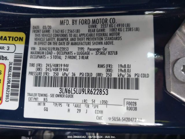 3LN6L5LU9LR622853 Lincoln Mkz Hybrid Reserve