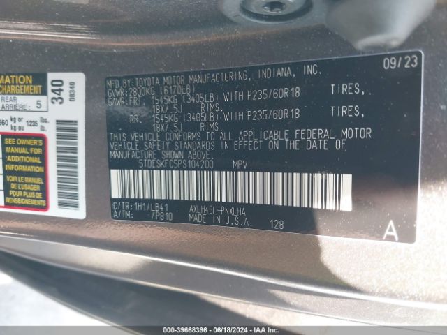5TDESKFC5PS104200 Toyota Sienna Platinum