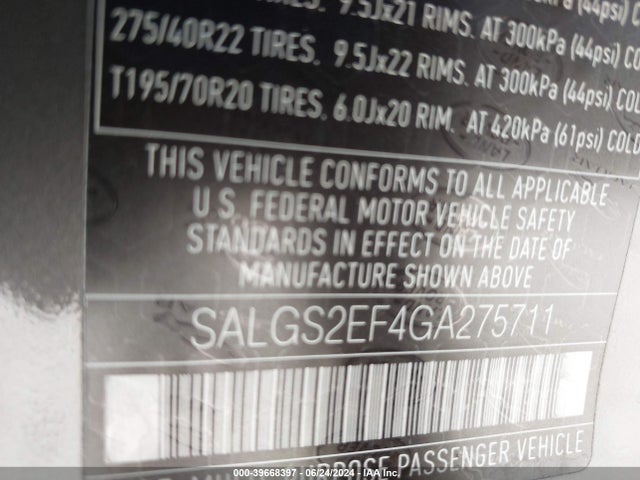 SALGS2EF4GA275711 Land Rover Range Rover 5.0l V8 Supercharged