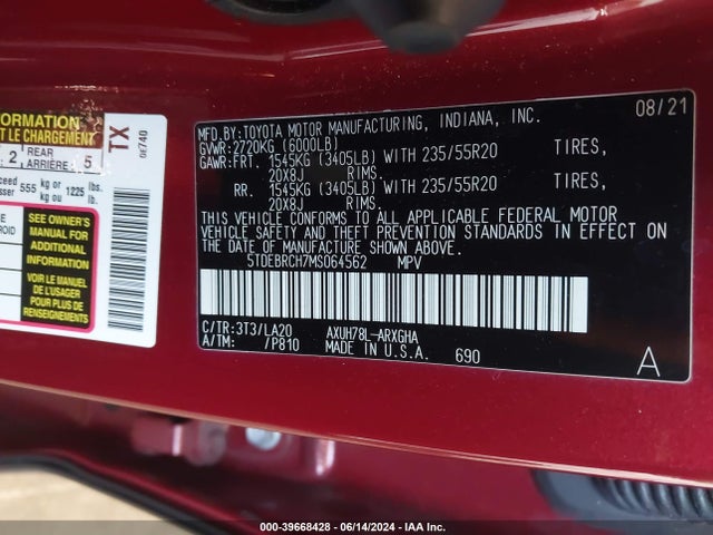 Toyota Highlander Hybrid Platinum 2021 5TDEBRCH7MS064562 Image 9