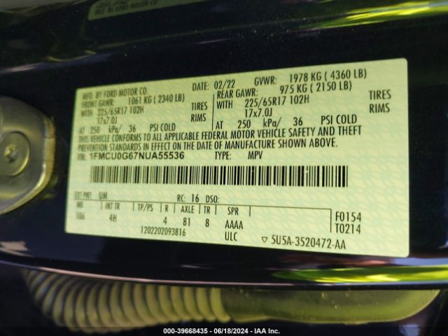 2022 FORD ESCAPE 1FMCU0G67NUA55536 Photo 8