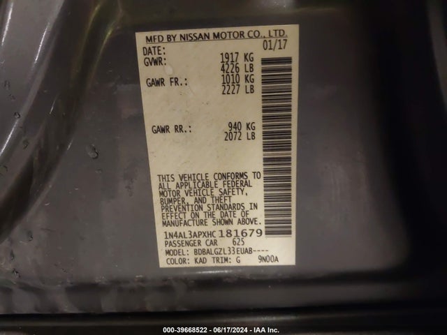 Nissan Altima 2.5 S 2017 1N4AL3APXHC181679 Image 9