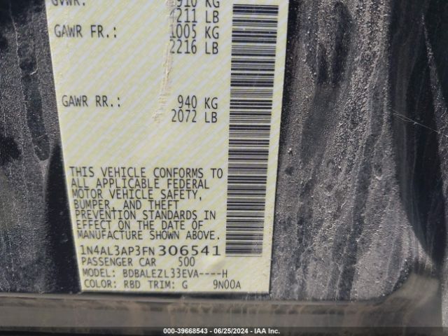 1N4AL3AP3FN306541 Nissan Altima 2.5 S