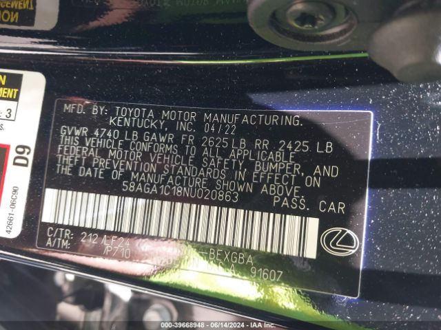 58AGA1C18NU020863 Lexus Es 300h F Sport