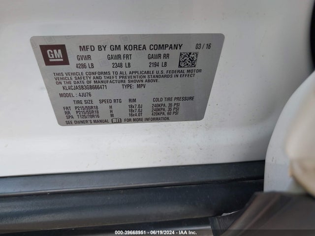 KL4CJASB3GB666471 Buick Encore