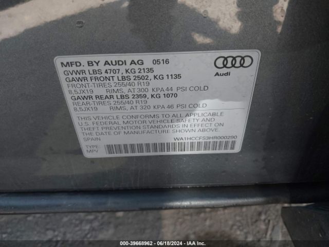 WA1HCCFS3HR000290 Audi Q3 2.0t Premium