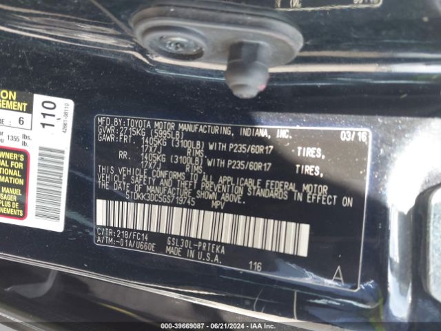 5TDKK3DC5GS719745 Toyota Sienna Le 8 Passenger